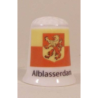 Alblasserdam Nederlandse gemeentevlag op een porselein vingerhoedje