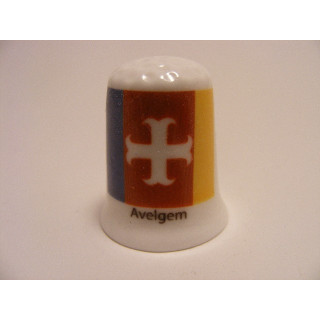Avelgem vlag Belgie op een porselein vingerhoedje