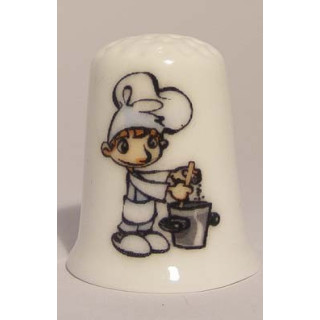 Bakker op een porselein vingerhoedje
