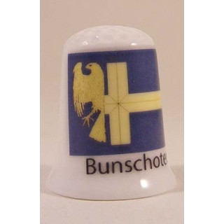 Bunschoten Nederlandse gemeentevlag op een porselein vingerhoedje