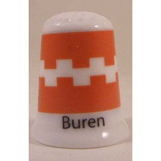 Buren Nederlandse gemeentevlag op een porselein vingerhoedje