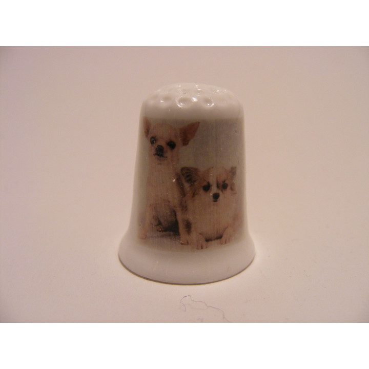 Chihuahua 2 stuks op een porselein vingerhoedje