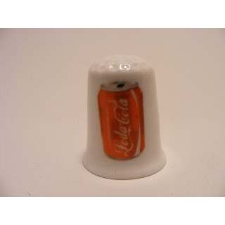 Coca Cola blikje afbeelding op een porselein vingerhoedje