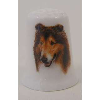 Collie hond op een porselein vingerhoedje Collie hond op een porselein vingerhoedje