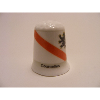 Courcelles vlag Belgie op een porselein vingerhoedje Courcelles vlag Belgie op een porselein vingerhoedje