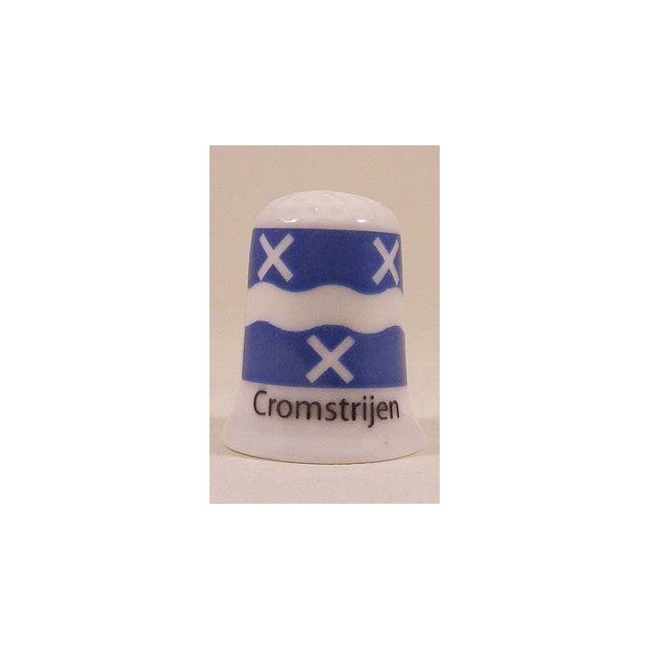 Cromstrijen Nederlandse gemeentevlag op een porselein vingerhoedje
