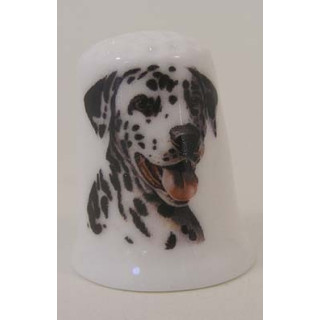 Dalmatier hond op een porselein vingerhoedje
