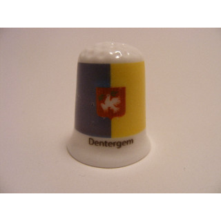 Dentergem vlag Belgie op een porselein vingerhoedje