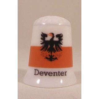 Deventer Nederlandse gemeentevlag op een porselein vingerhoedje