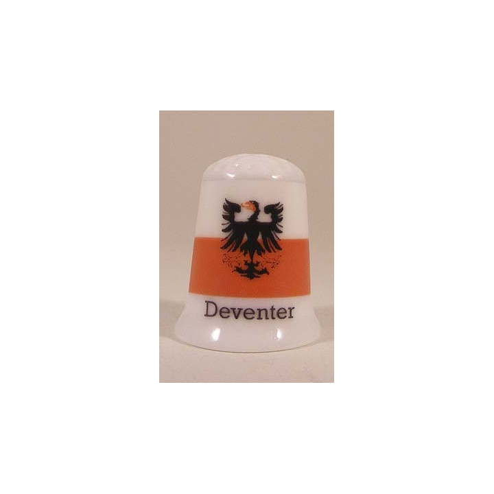 Deventer Nederlandse gemeentevlag op een porselein vingerhoedje