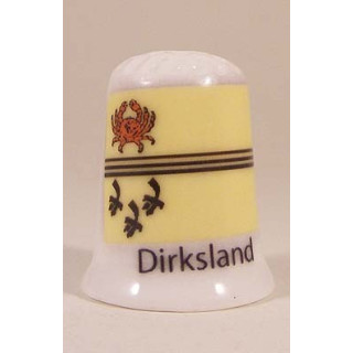 Dirksland Nederlandse gemeentevlag op een porselein vingerhoedje