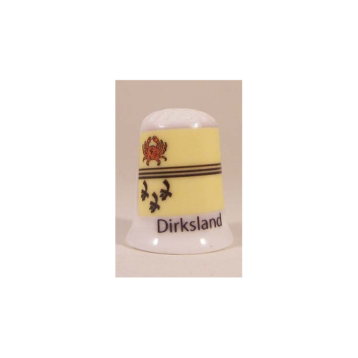 Dirksland Nederlandse gemeentevlag op een porselein vingerhoedje