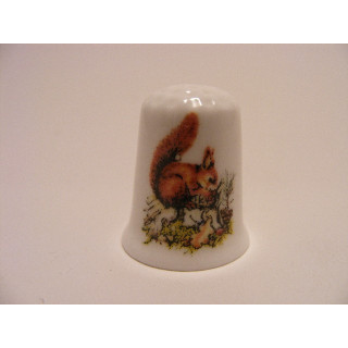 Eekhoorn tekening op een porselein vingerhoedje Eekhoorn tekening op een porselein vingerhoedje