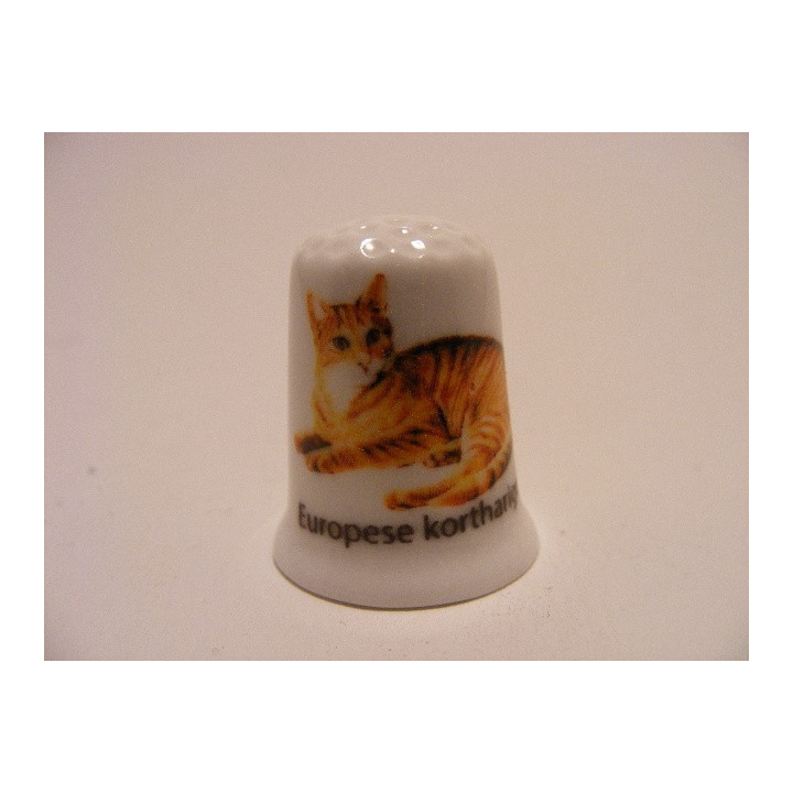 Europese kortharige kat getekend op een porselein vingerhoedje