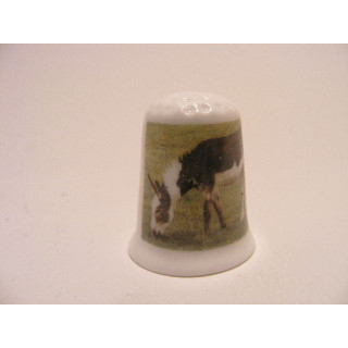 Ezel aan het grazen op een porselein vingerhoedje