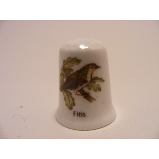 Fitis zangvogel Phylloscopus trochilus op een porselein vingerhoedje