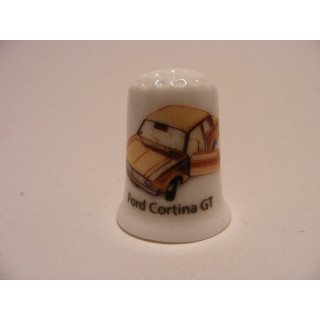 Ford Cortina GT afbeelding op een porselein vingerhoedje