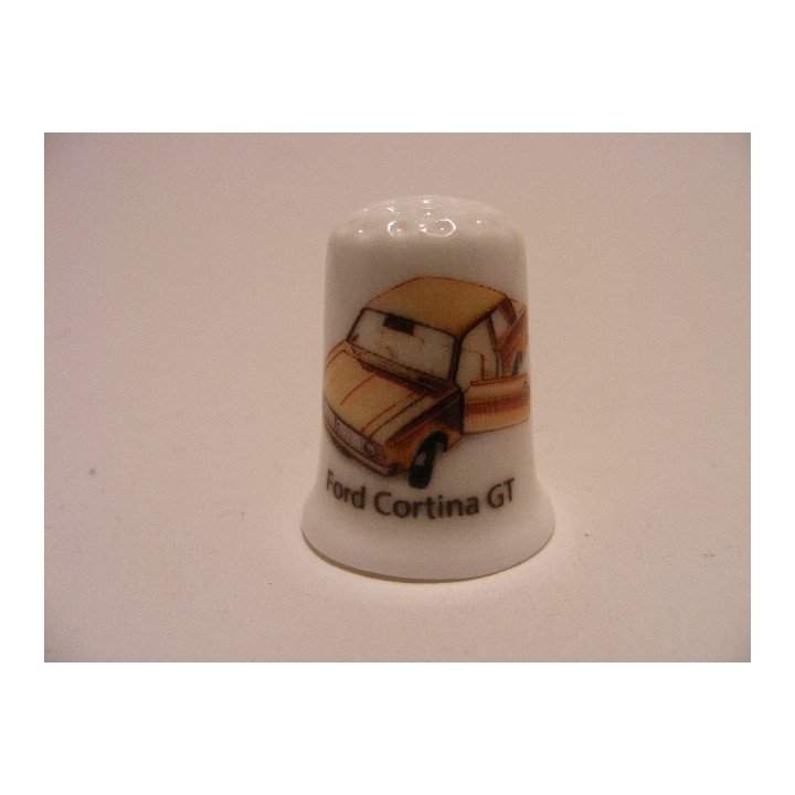 Ford Cortina GT afbeelding op een porselein vingerhoedje