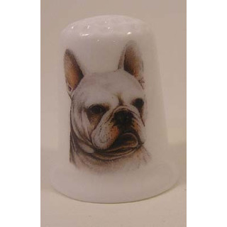 Franse Bulldog hond op een porselein vingerhoedje