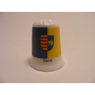 Genk vlag Belgie op een porselein vingerhoedje