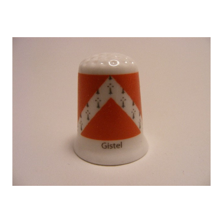 Gistel vlag Belgie op een porselein vingerhoedje