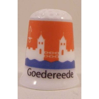 Goedereede Nederlandse gemeentevlag op een porselein vingerhoedje Goedereede Nederlandse gemeentevlag op een porselein vingerhoedje