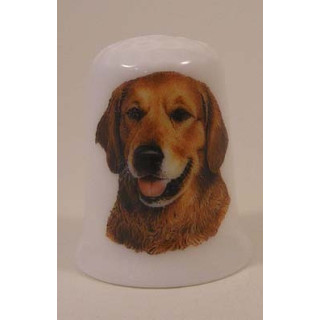Golden Retriever hond op een porselein vingerhoedje