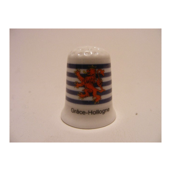 Grace Hollogne gemeente vlag in Belgie op een porselein vingerhoedje