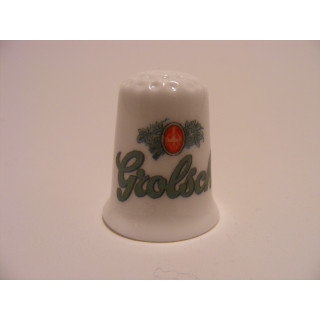 Grolsch logo op een porselein vingerhoedje Grolsch logo op een porselein vingerhoedje