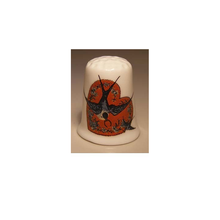 Groot hart met huiszwaluw vogel Valentijn vingerhoedje