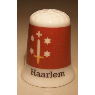 Haarlem Nederlandse gemeentevlag op een porselein vingerhoedje Haarlem Nederlandse gemeentevlag op een porselein vingerhoedje