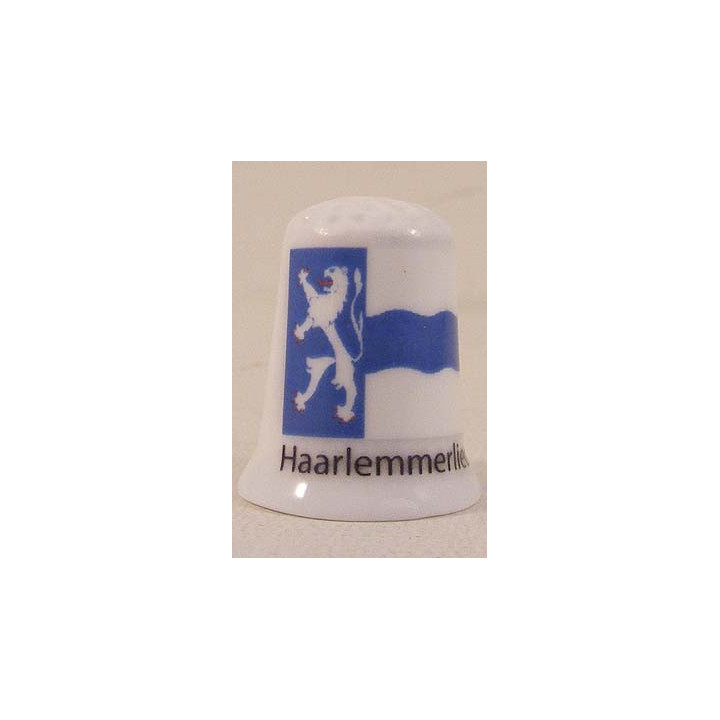 Haarlemmerliede Nederlandse gemeentevlag op een porselein vingerhoedje Haarlemmerliede Nederlandse gemeentevlag op een porselein vingerhoedje