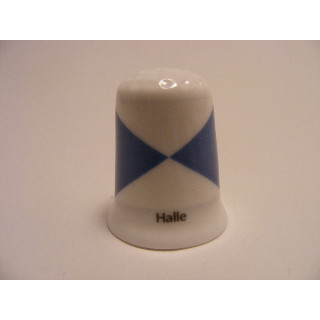 Halle vlag Belgie op een porselein vingerhoedje