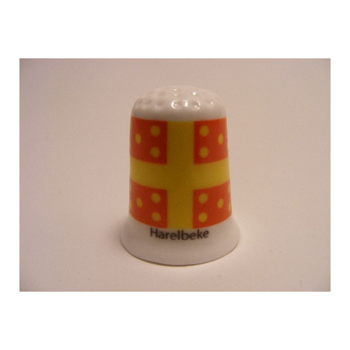 Harelbeke vlag Belgie op een porselein vingerhoedje