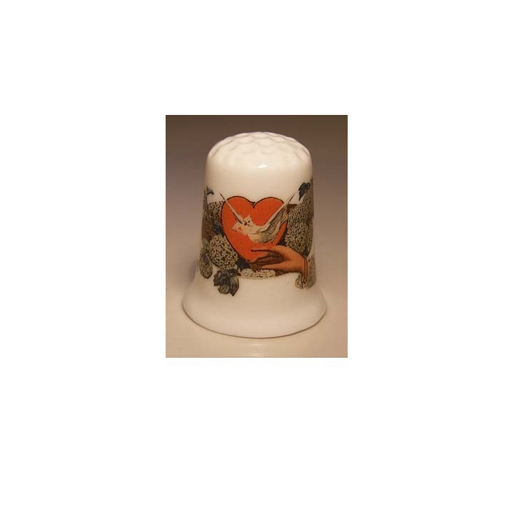 Hart en vredesduif Valentijn tekening vingerhoedje