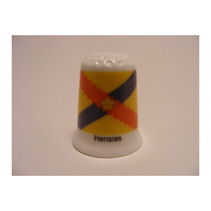 Hensies vlag Belgie op een porselein vingerhoedje