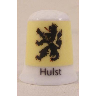 Hulst Nederlandse gemeentevlag op een porselein vingerhoedje