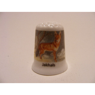 Jakhals getekend op een porselein vingerhoedje