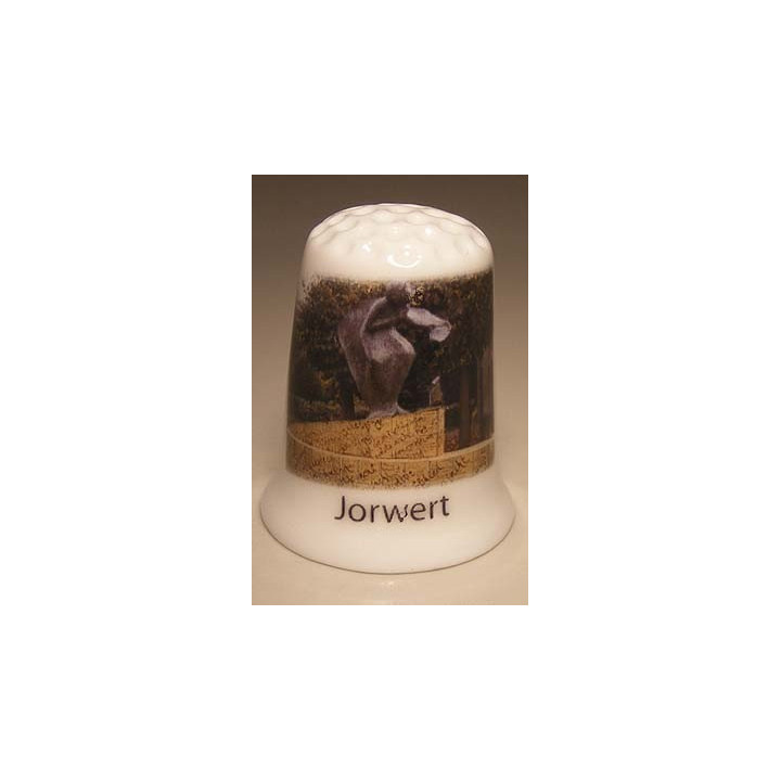 Jorwert op een porselein vingerhoedje Jorwert op een porselein vingerhoedje