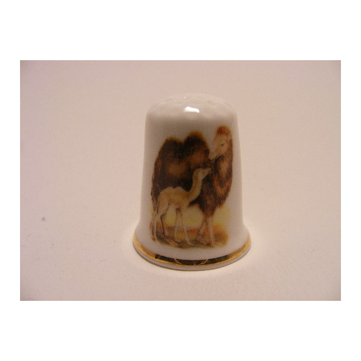 Kameel met jong afbeelding op een porselein vingerhoedje