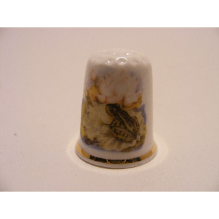 Kikker op een lelieblad vingerhoedje met goudrandje