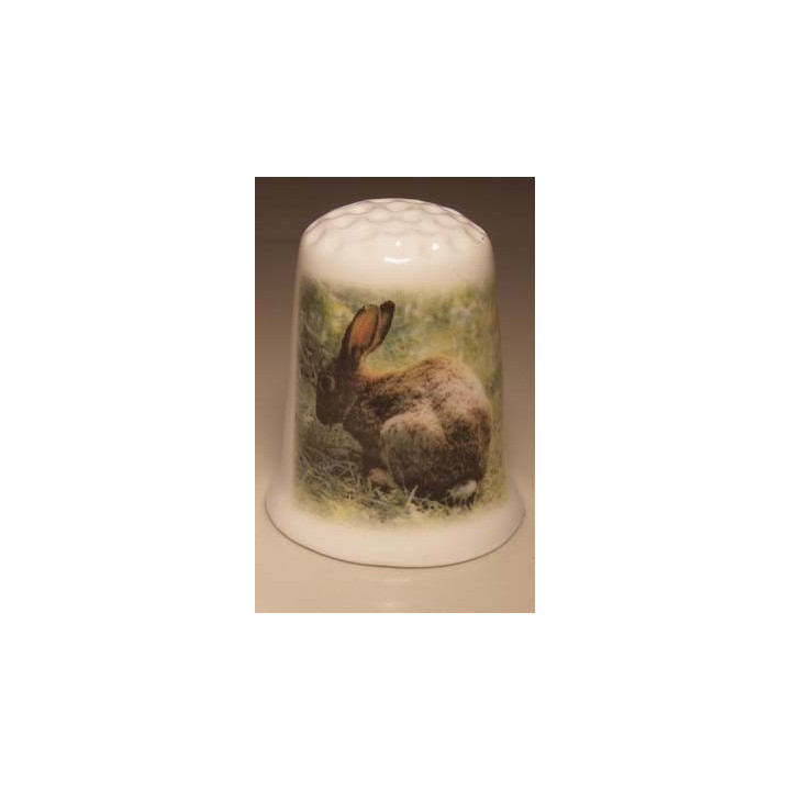 Konijn in het bos op een porselein vingerhoedje