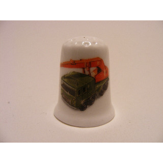 Kraanwagen afbeelding op een porselein vingerhoedje