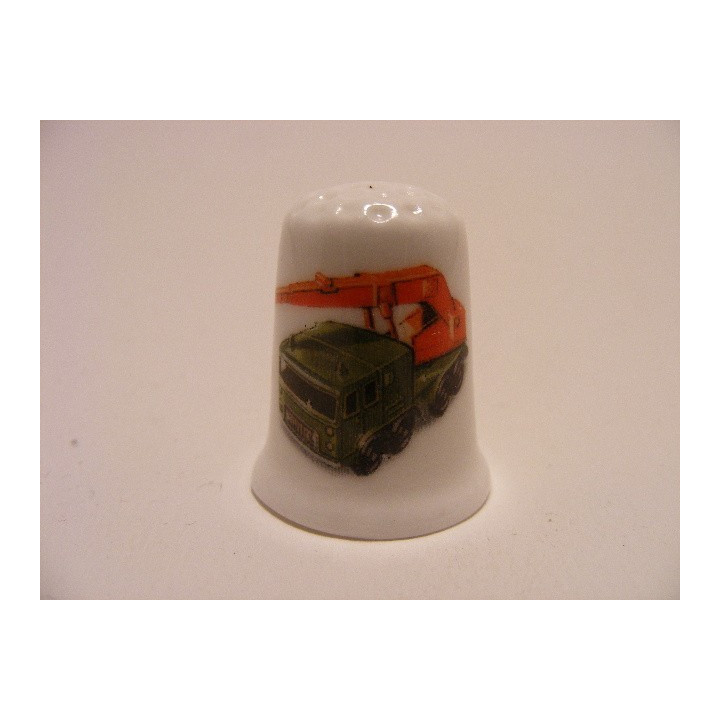 Kraanwagen afbeelding op een porselein vingerhoedje