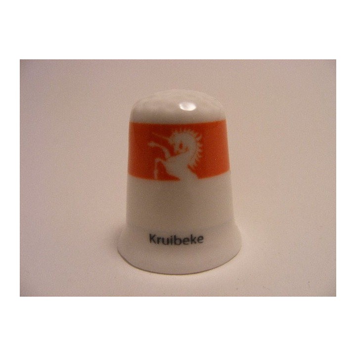 Kruibeke vlag Belgie op een porselein vingerhoedje