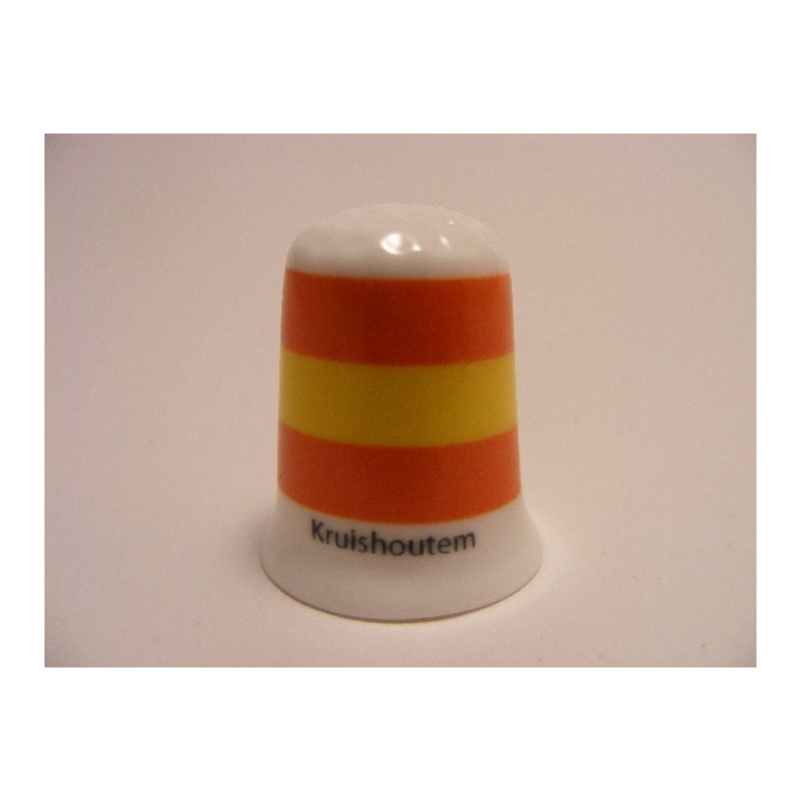 Kruishoutem vlag Belgie op een porselein vingerhoedje