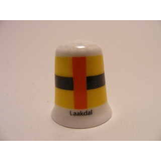 Laakdal gemeente vlag in Belgie op een porselein vingerhoedje