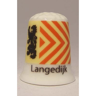 Langedijk Nederlandse gemeentevlag op een porselein vingerhoedje