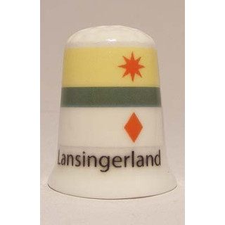 Lansingerland Nederlandse gemeentevlag op een porselein vingerhoedje