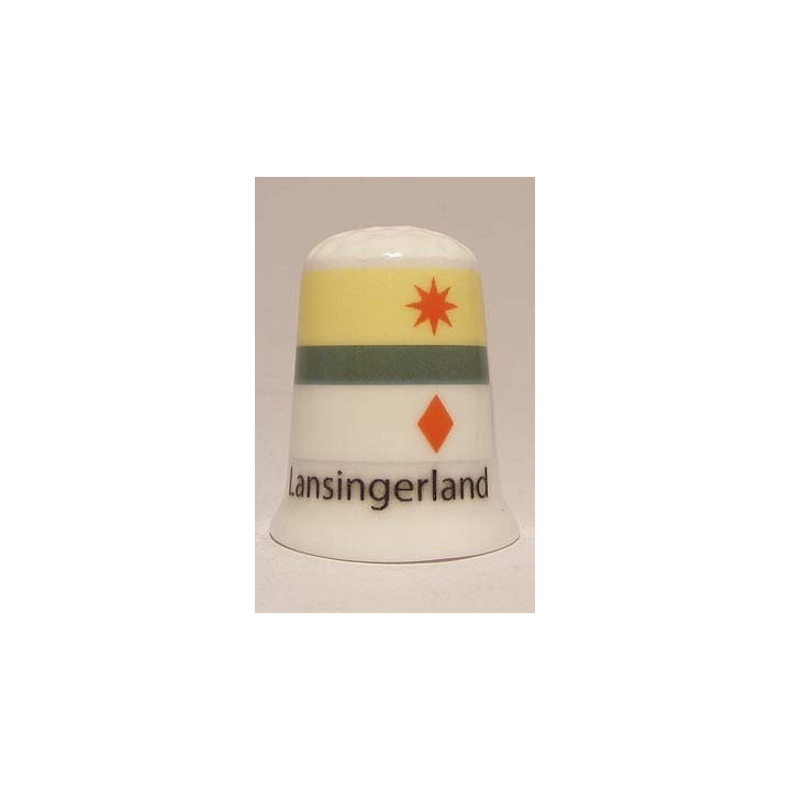 Lansingerland Nederlandse gemeentevlag op een porselein vingerhoedje